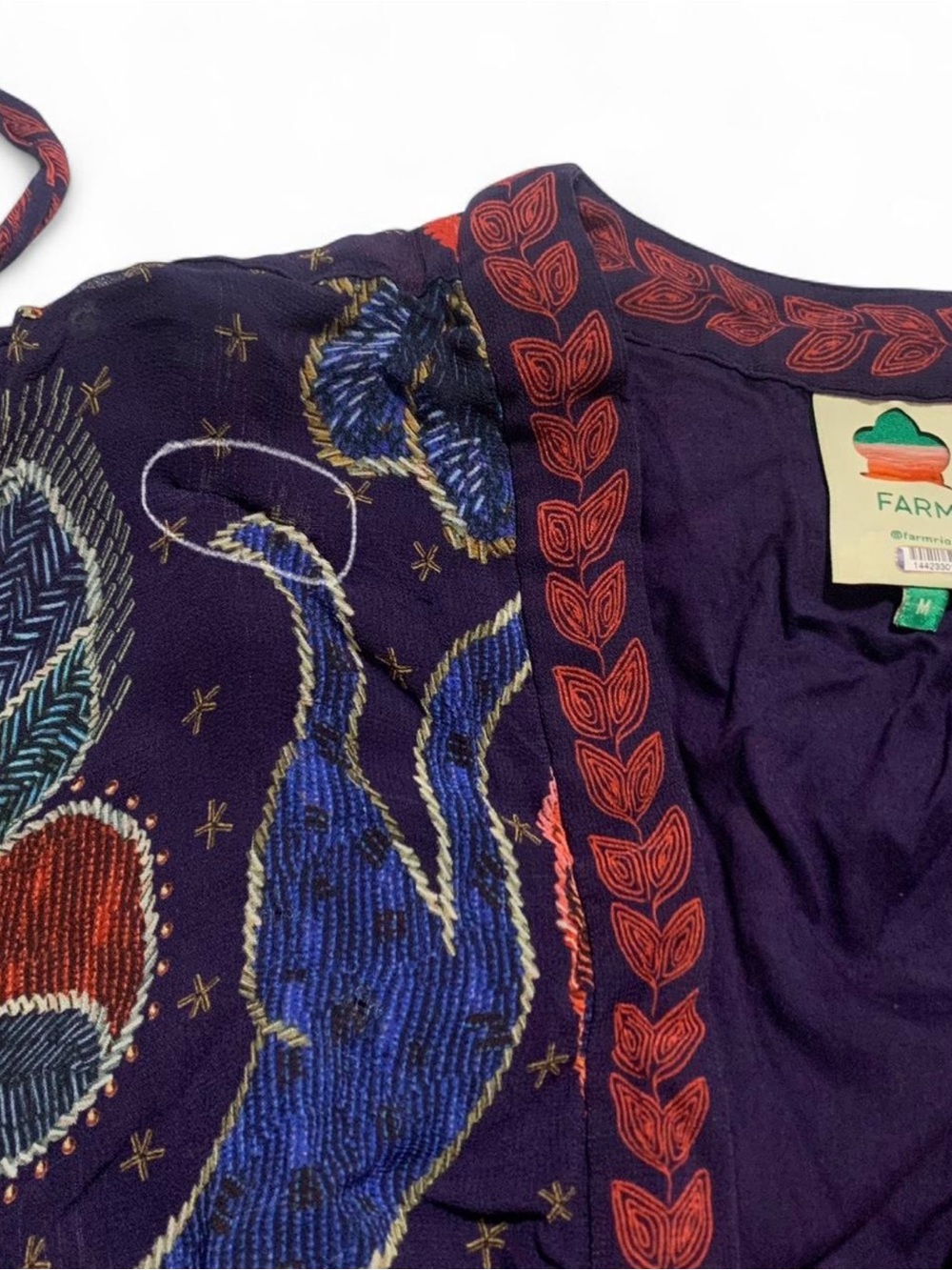 Farm Rio Tropical Shine Maxi Dress Blue & Red Print long Sleeve Boho Size Medium - Picture 7 of 8